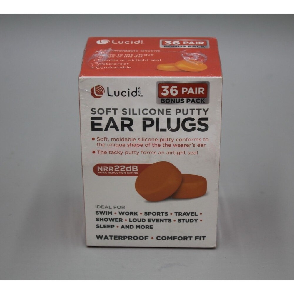 Lucid Audio Soft Silicone Putty Ear Plugs NRR 22DB Waterproof 36 Pairs BonusPack